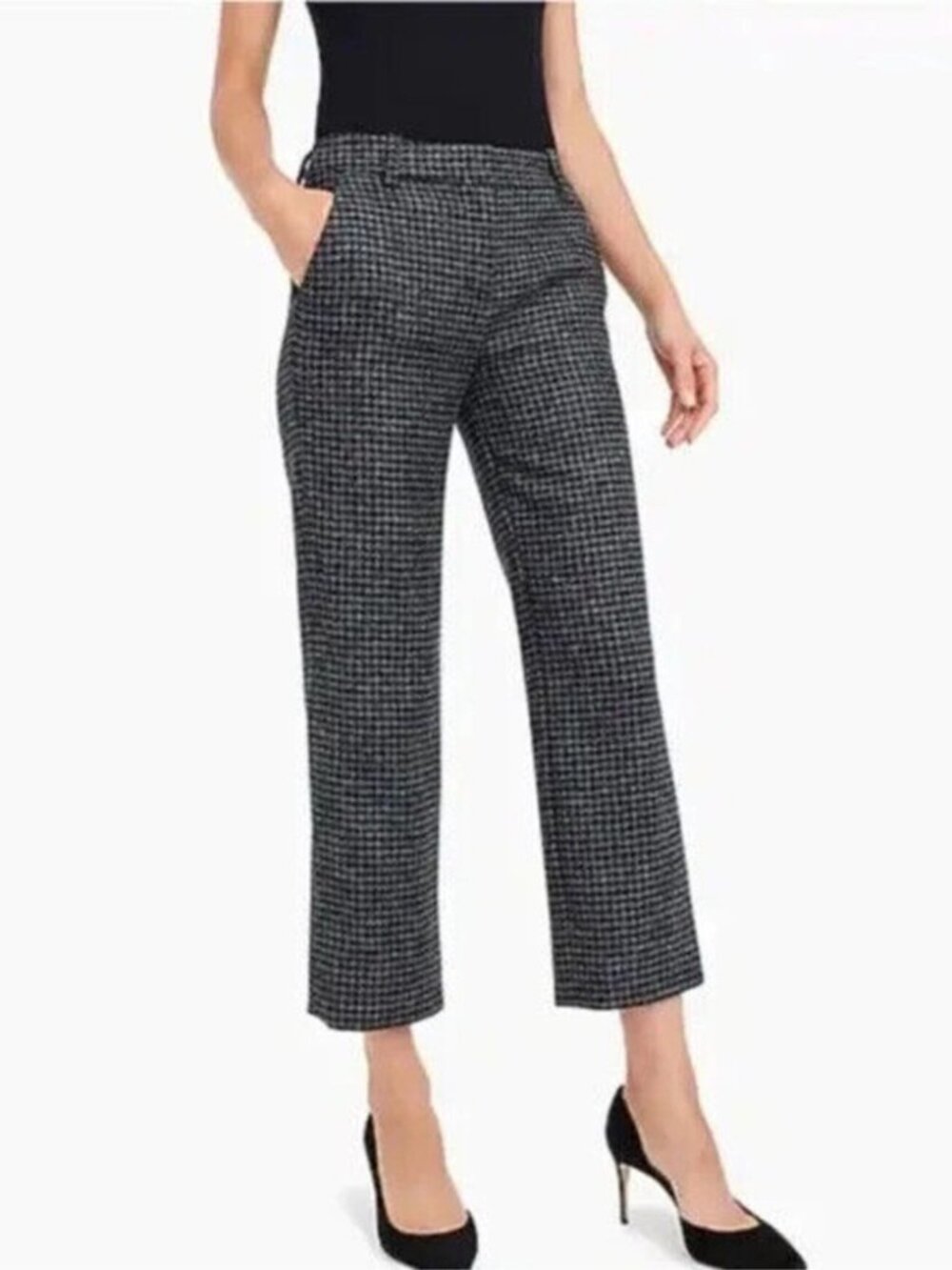 J. CREW 100% Wool Gray/Black Crop Houndstooth Dress Trousers - EUC